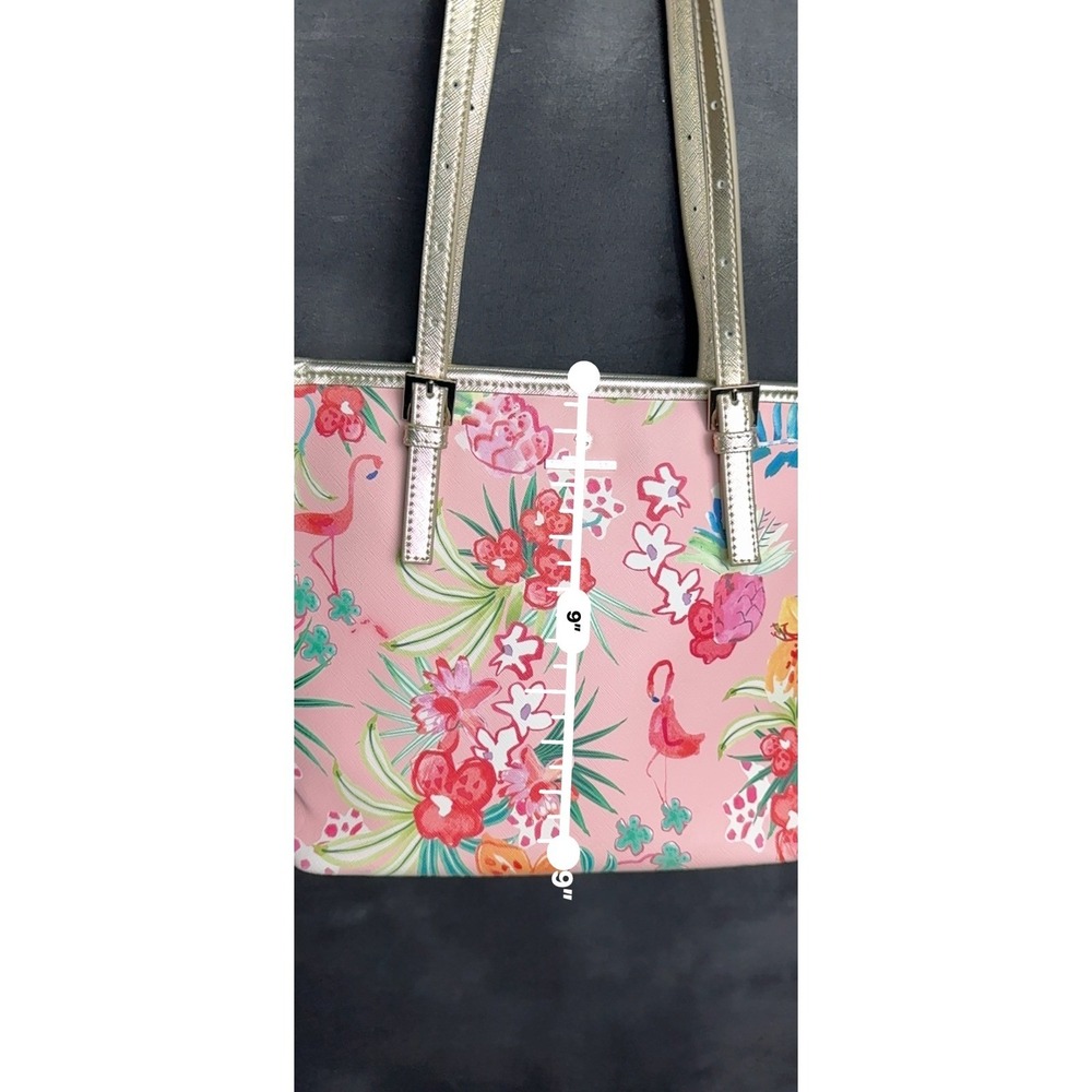 Spartina 449 Flamingo Floral Tote Bag Pink Gold Tropical Beach Summer Shoulder - Picture 15 of 16